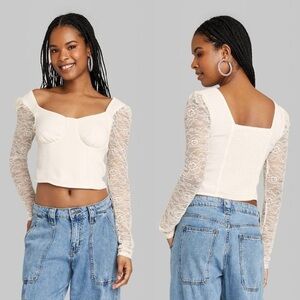 NWT Wild Fable Long Sleeve Lace Bustier Top Off-White